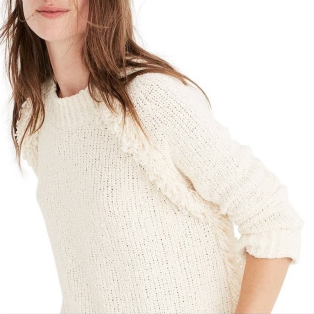 MADEWELL Cream Fringe Knit Crewneck Sweater sz S - Picture 2 of 8